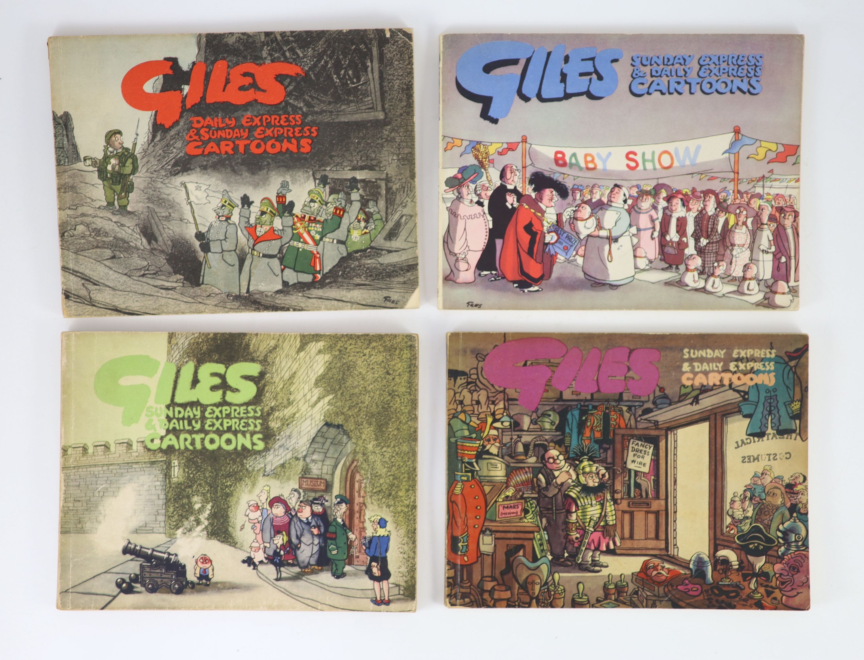 Giles, Carl - A rare complete set of Daily Express and Sunday Express Cartoons, 1st-49th series, with commemorative issues 50-52, 56 and 57, together with - Tory, Peter - Giles: A Life in Cartoons, London, 1992 (2 copies